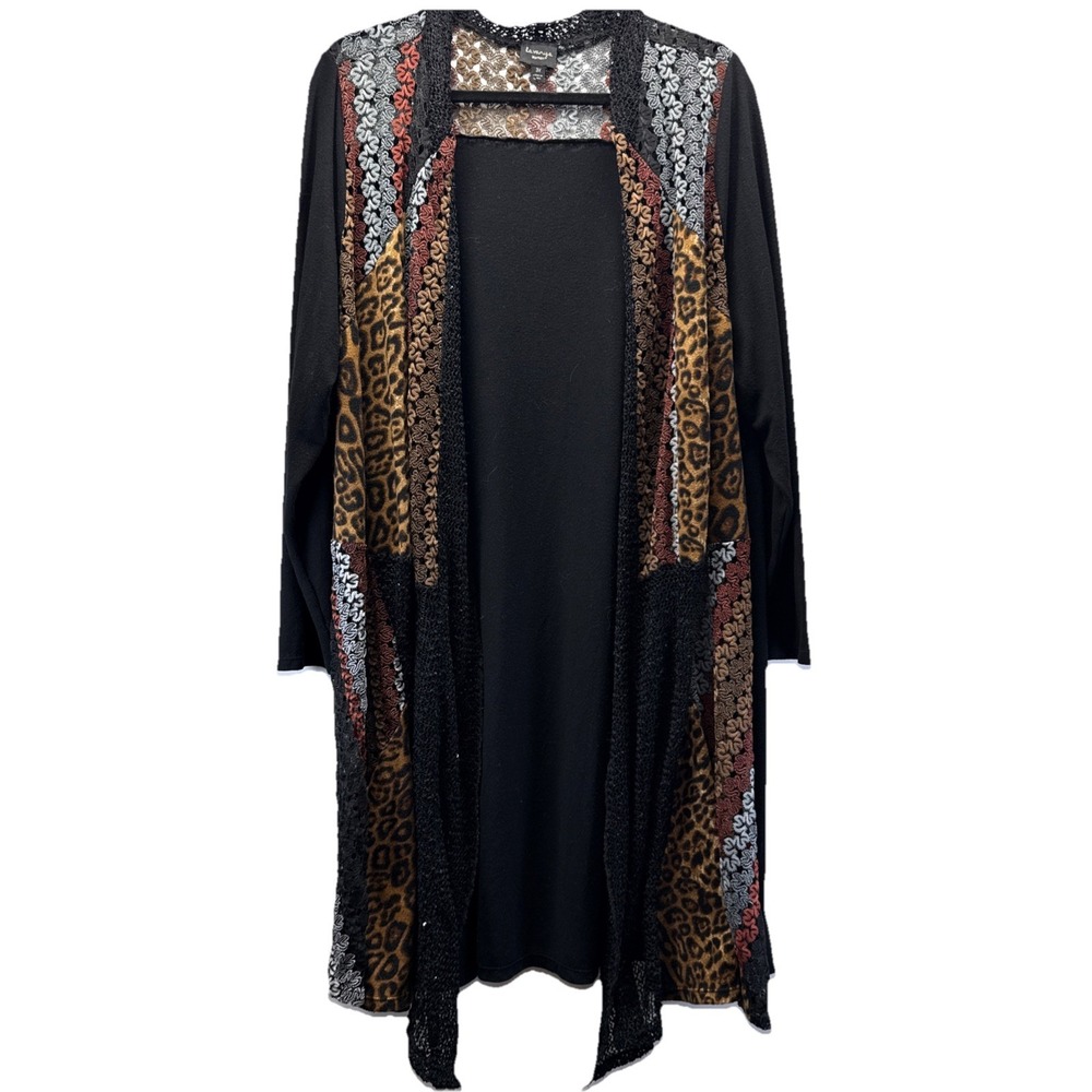 La Vanya Women's Cardigan Size 3X Open Duster Black‎ Witchy Animal Gothic Boho